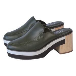 Matisse Kristy Leather Platform Mule Heels Olive Green Size 6